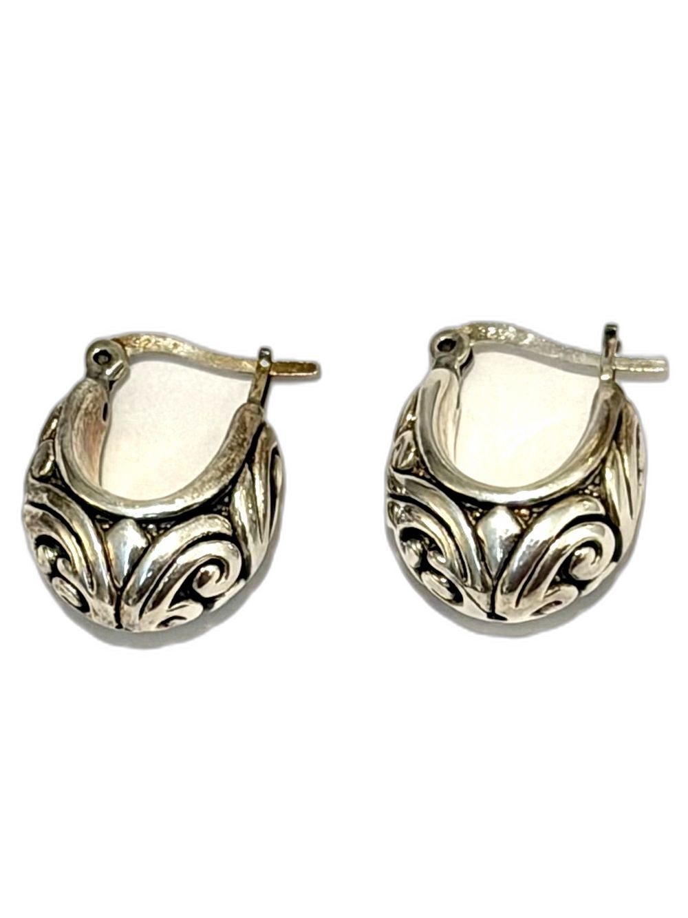 Bali Legacy 925 Sterling Silver Filigree Hoop Earrings Chunky Scroll 4g